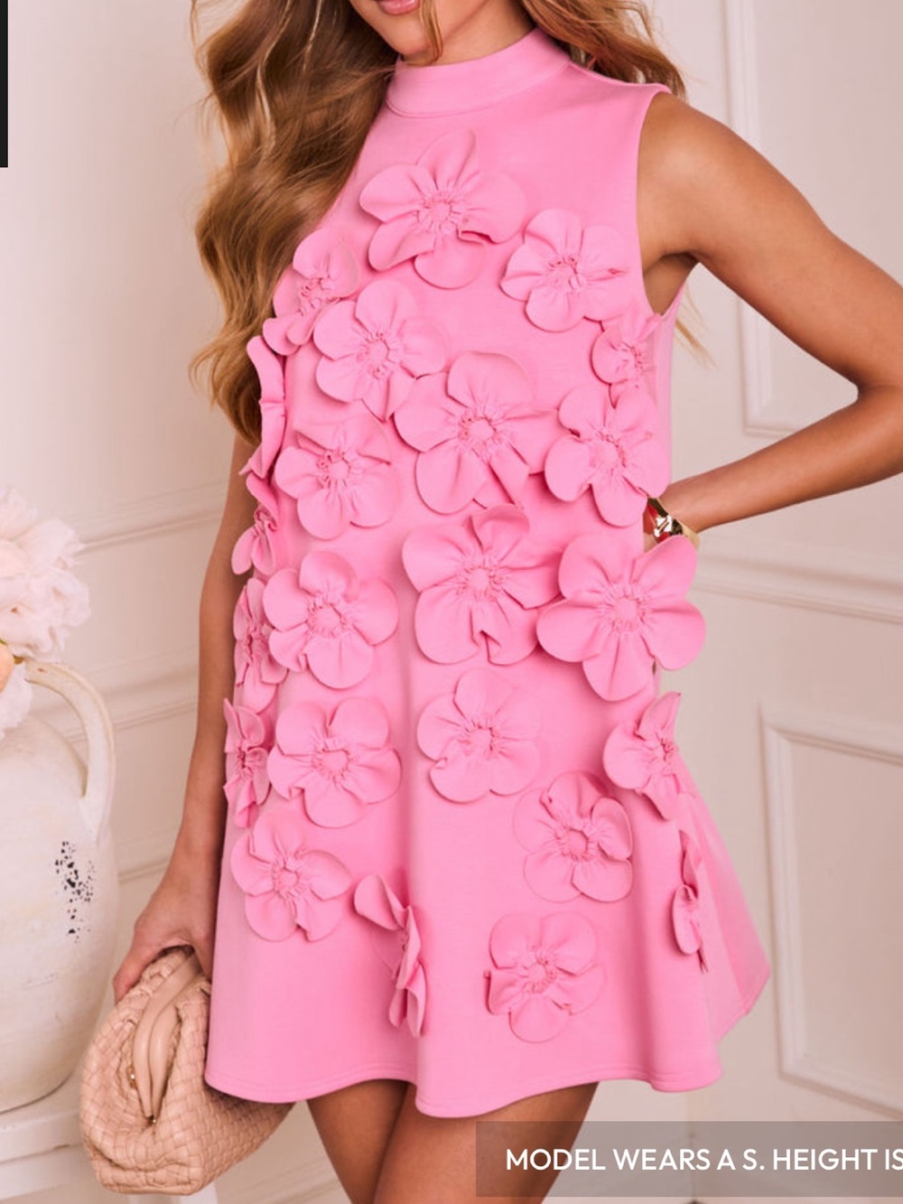 Vici Sleeveless Pink 3D Floral Mini Dress - Picture 5 of 7
